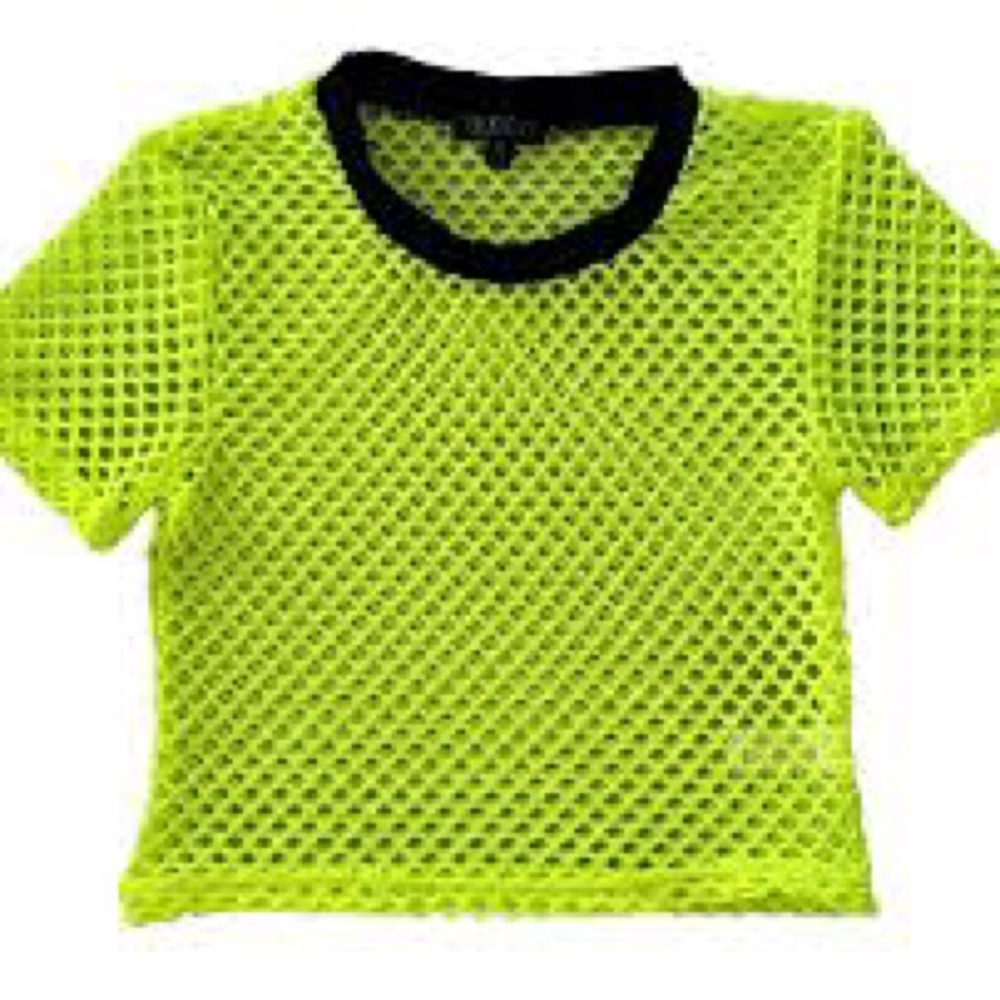 NWT; 🟢🟡Club Exx Top - Neon Yellow Fishnet Crop Baby Tee🟡🟢